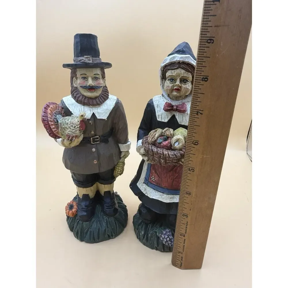 Vintage Pilgrim Puritan Thanksgiving Figurines Set 8” Resin Harvest Decor